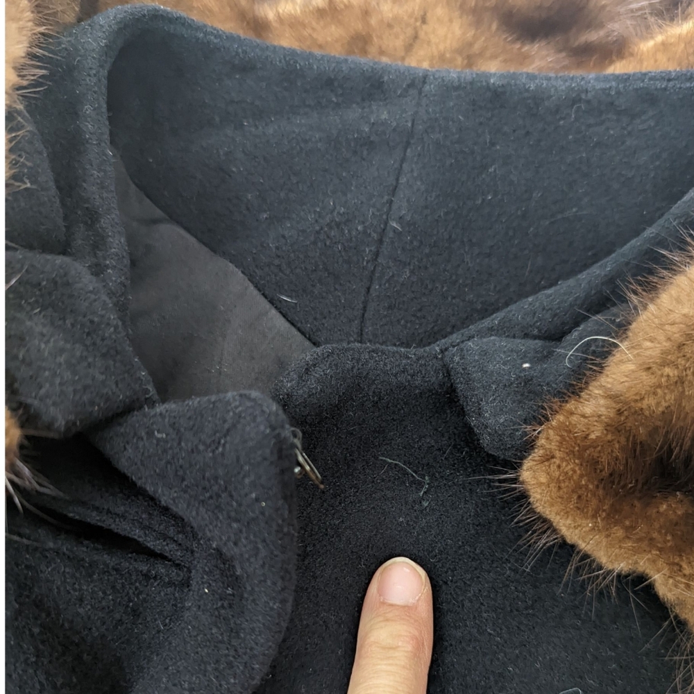 Vintage 60s Fur Collar Cashmere Coat Jacket Womens Medium Black Mink Brown - Picture 12 of 16